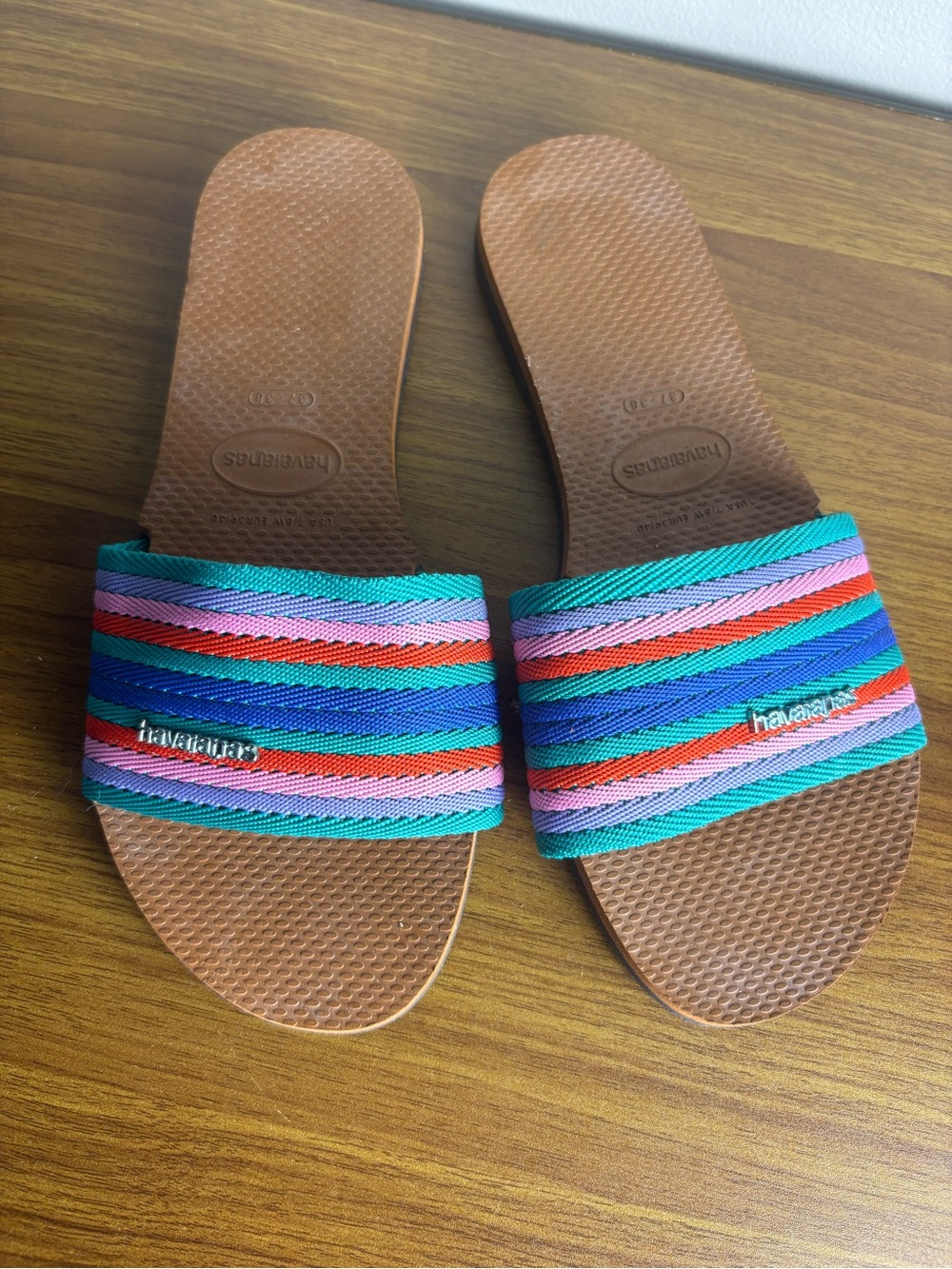 Womens Havaianas Colourful Multistripe Slide Sandals Size 7/8